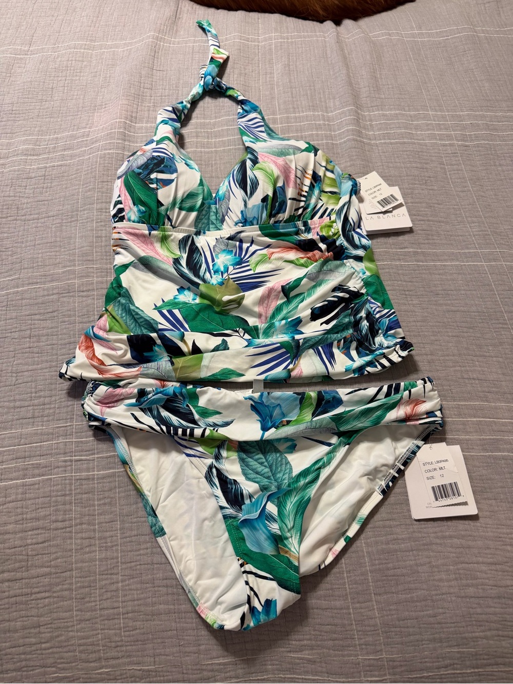LA BLANCA Women's Green Floral Print Two-Piece Swimsuit Size 12